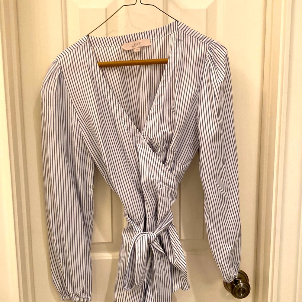 Pinstriped wrap blouse!